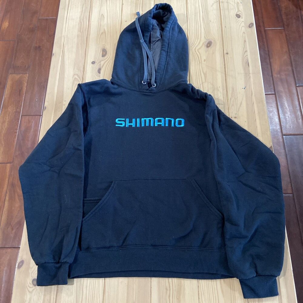 Shimano Lifestyle Hoodie Color navy Blue Embroidered Spellout Logo Small